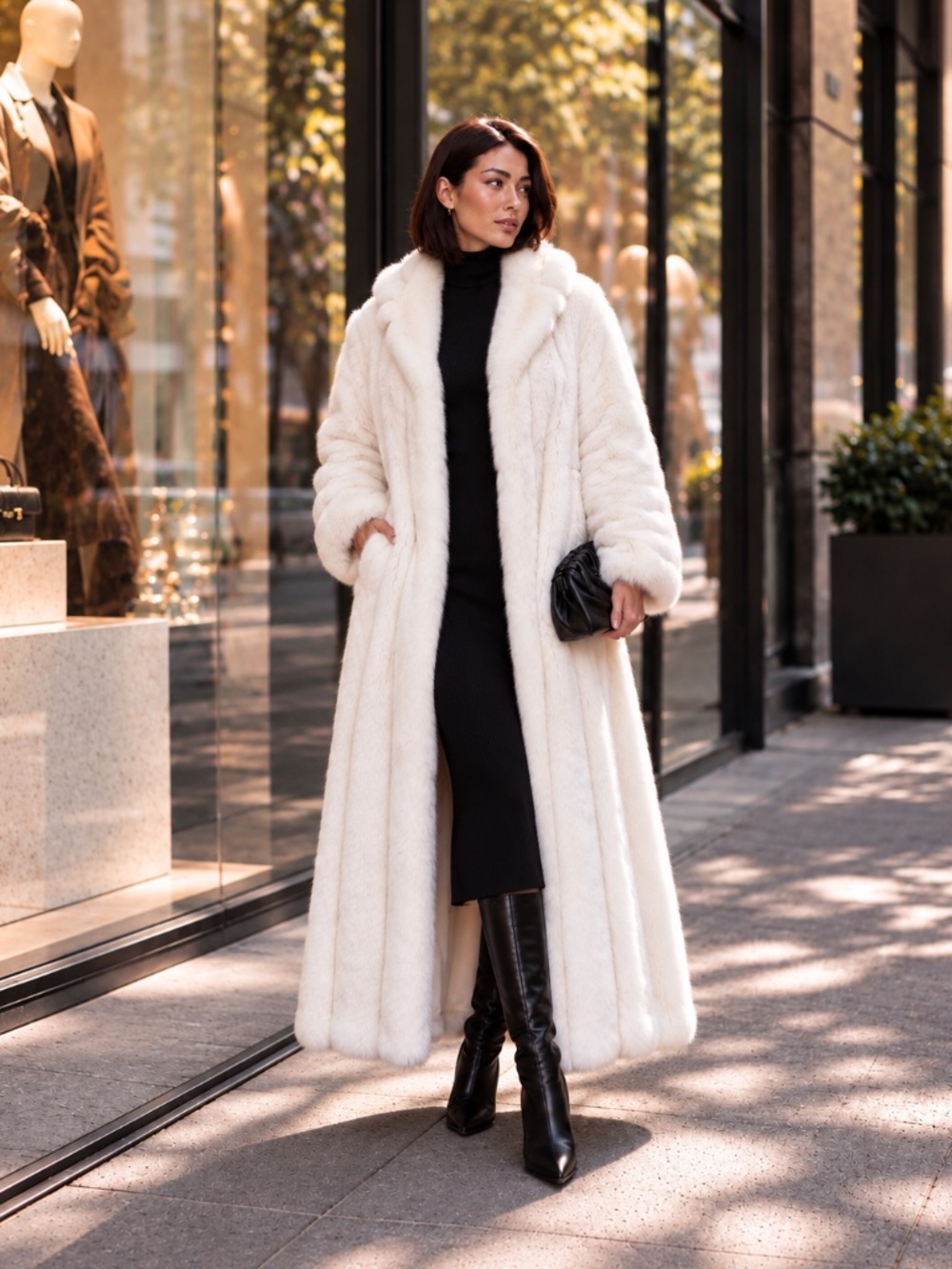 Donna Salyers Fabulous Furs White Mink Full Length Faux Fur Coat XS